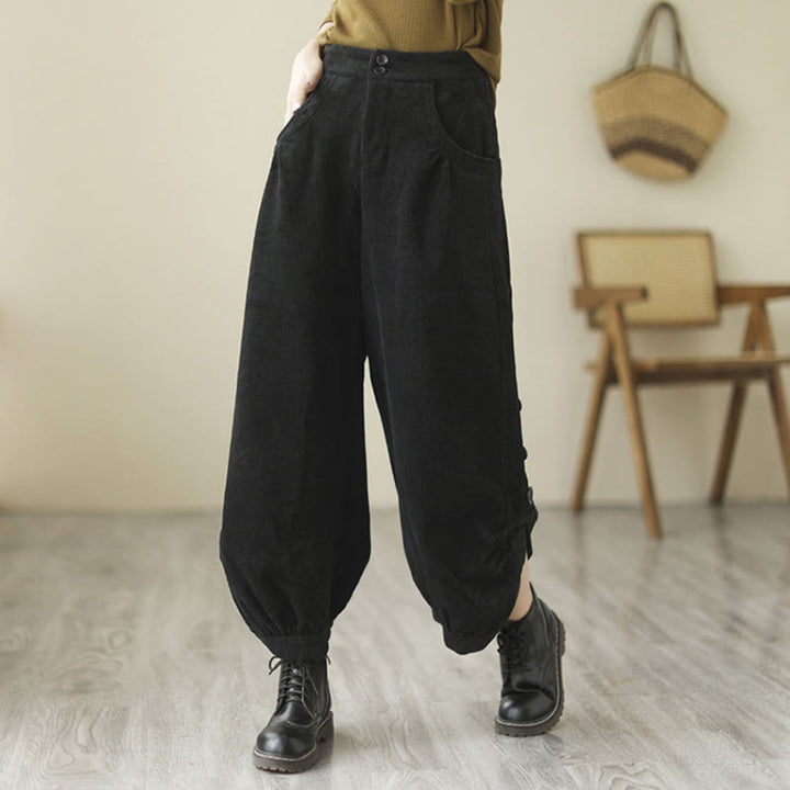Buddha Stonesカジュアル ボタン付き 裾開きデザイン レディース コーデュロイパンツ ポケット付き - image 8