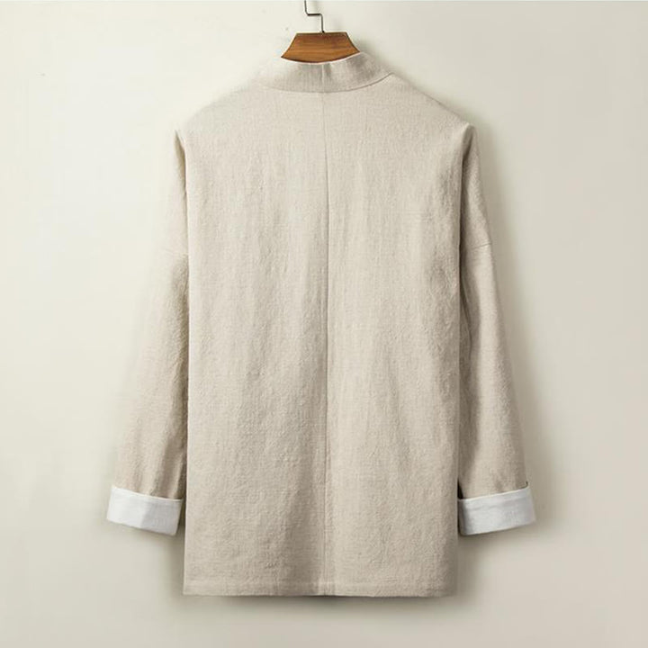 Buddha Stones中国風 カエルボタン 長袖デザイン オープンフロントジャケット メンズ コットンリネン 着物 - image 1