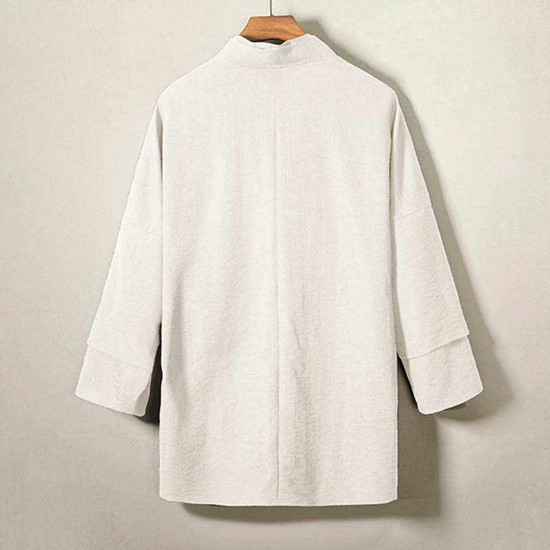 Buddha Stonesレースアップデザインオープンフロントジャケットメンズコットンリネン長袖着物 - image 7