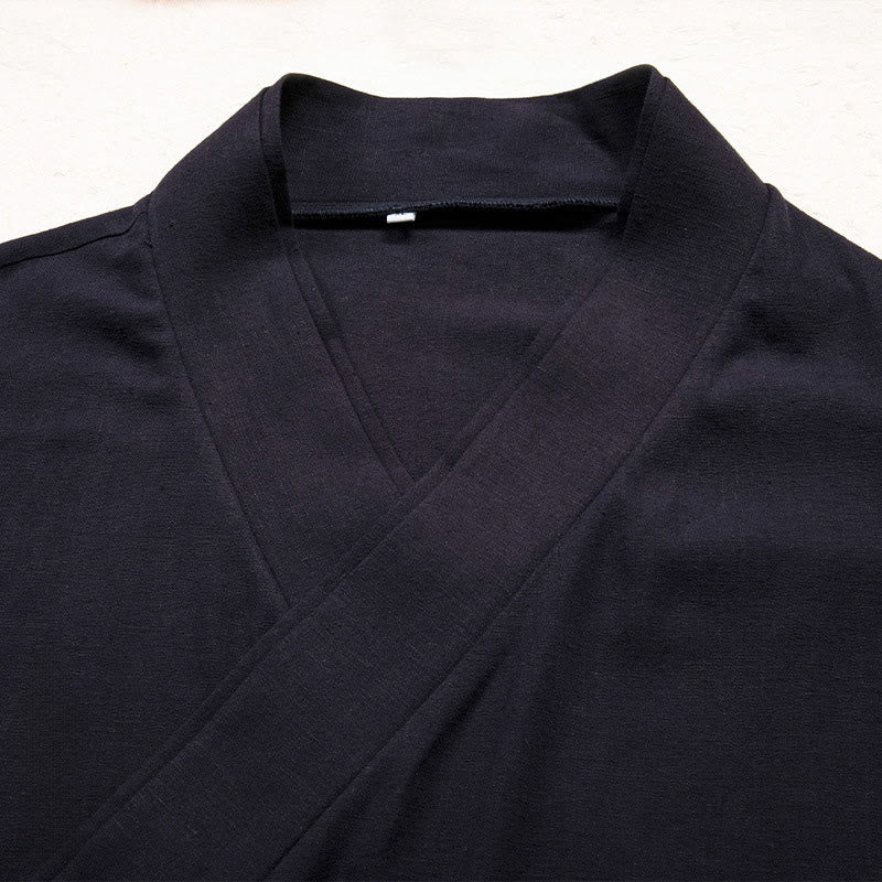 Buddha Stonesメンズ プレーンデザイン オープンフロントジャケット コットンリネン 長袖着物 - image 4