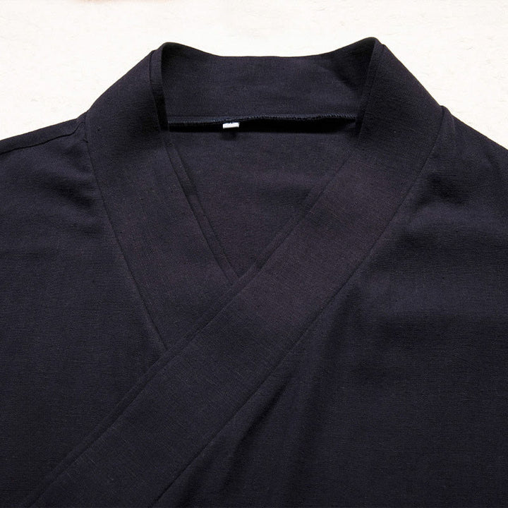 Buddha Stonesメンズ プレーンデザイン オープンフロントジャケット コットンリネン 長袖着物 - image 4