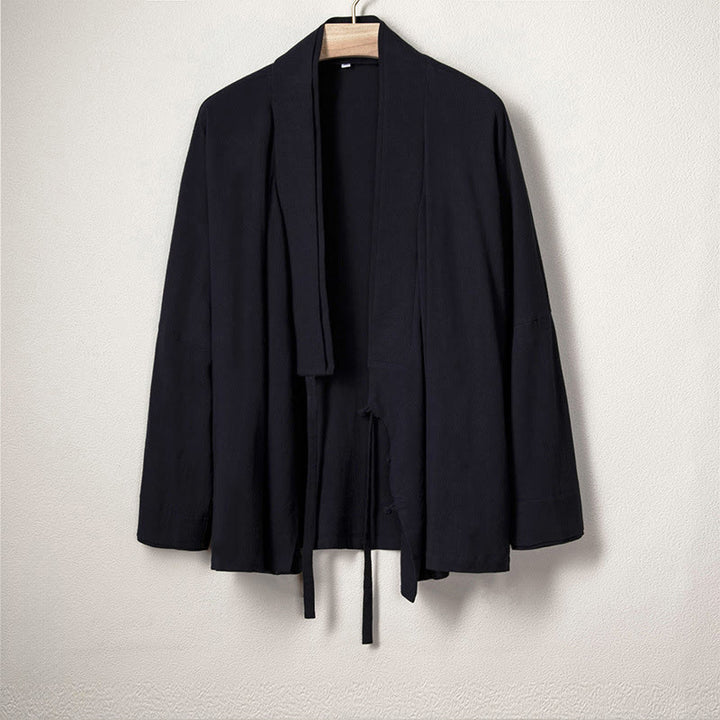 Buddha Stonesメンズ プレーンデザイン オープンフロントジャケット コットンリネン 長袖着物 - ミッドナイトブルー - US/UK/AU44、 EU54 (4XL) - image 2