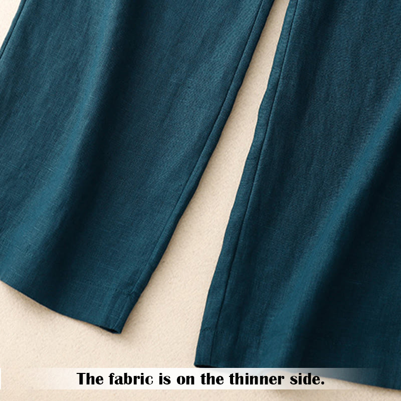 Buddha Stones夏 カジュアル シンプルデザイン リネン レディース ワイドレッグパンツ ジッパーポケット付き - image 4