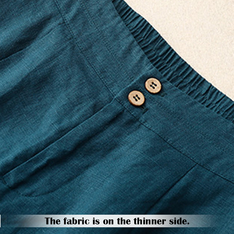 Buddha Stones夏 カジュアル シンプルデザイン リネン レディース ワイドレッグパンツ ジッパーポケット付き - image 1