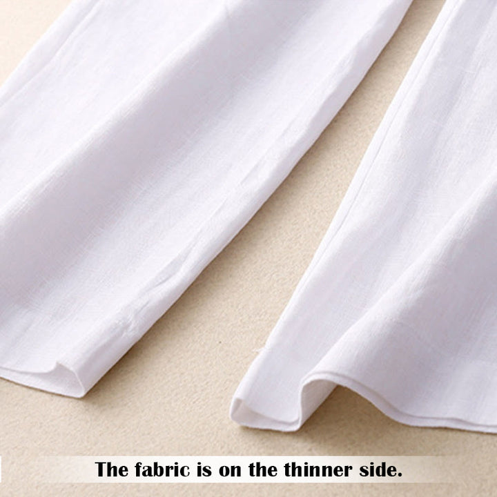 Buddha Stones夏 カジュアル シンプルデザイン リネン レディース ワイドレッグパンツ ジッパーポケット付き - image 9