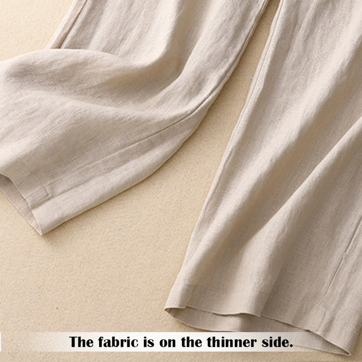 Buddha Stones夏 カジュアル シンプルデザイン リネン レディース ワイドレッグパンツ ジッパーポケット付き - image 49