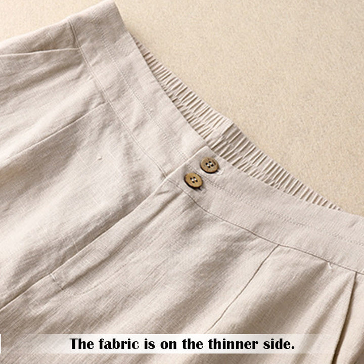 Buddha Stones夏 カジュアル シンプルデザイン リネン レディース ワイドレッグパンツ ジッパーポケット付き - image 44