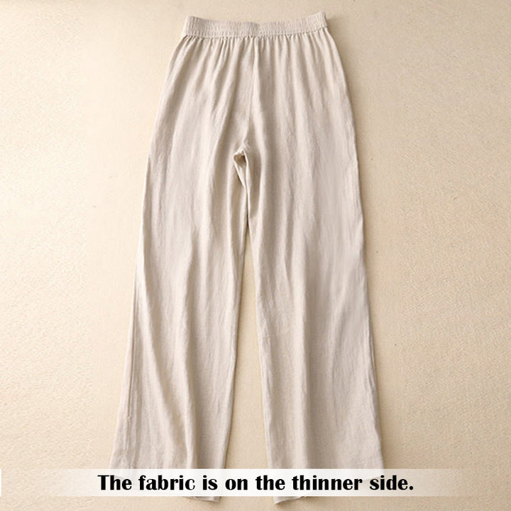 Buddha Stones夏 カジュアル シンプルデザイン リネン レディース ワイドレッグパンツ ジッパーポケット付き - image 43