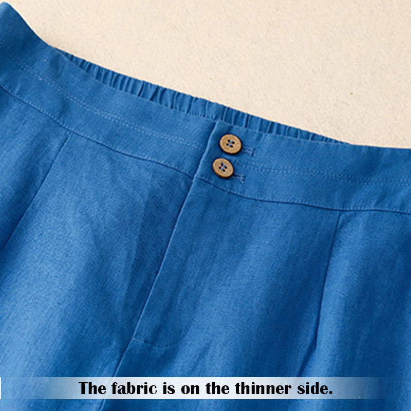 Buddha Stones夏 カジュアル シンプルデザイン リネン レディース ワイドレッグパンツ ジッパーポケット付き - image 17