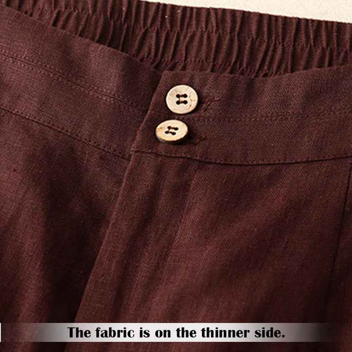 Buddha Stones夏 カジュアル シンプルデザイン リネン レディース ワイドレッグパンツ ジッパーポケット付き - image 27