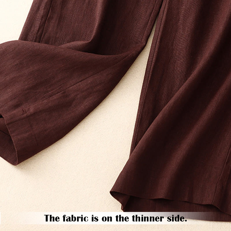 Buddha Stones夏 カジュアル シンプルデザイン リネン レディース ワイドレッグパンツ ジッパーポケット付き - image 30