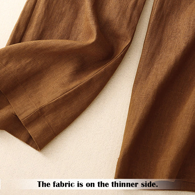 Buddha Stones夏 カジュアル シンプルデザイン リネン レディース ワイドレッグパンツ ジッパーポケット付き - image 35