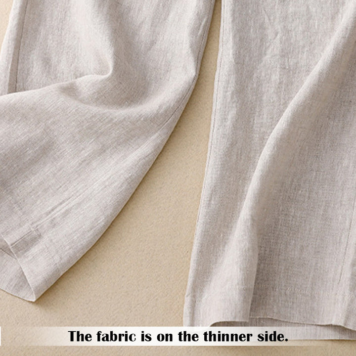 Buddha Stones夏 カジュアル シンプルデザイン リネン レディース ワイドレッグパンツ ジッパーポケット付き - image 15