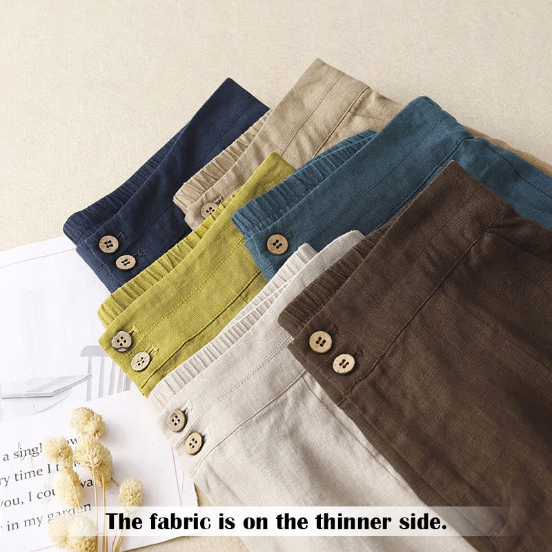 Buddha Stones夏 カジュアル シンプルデザイン リネン レディース ワイドレッグパンツ ジッパーポケット付き - image 67