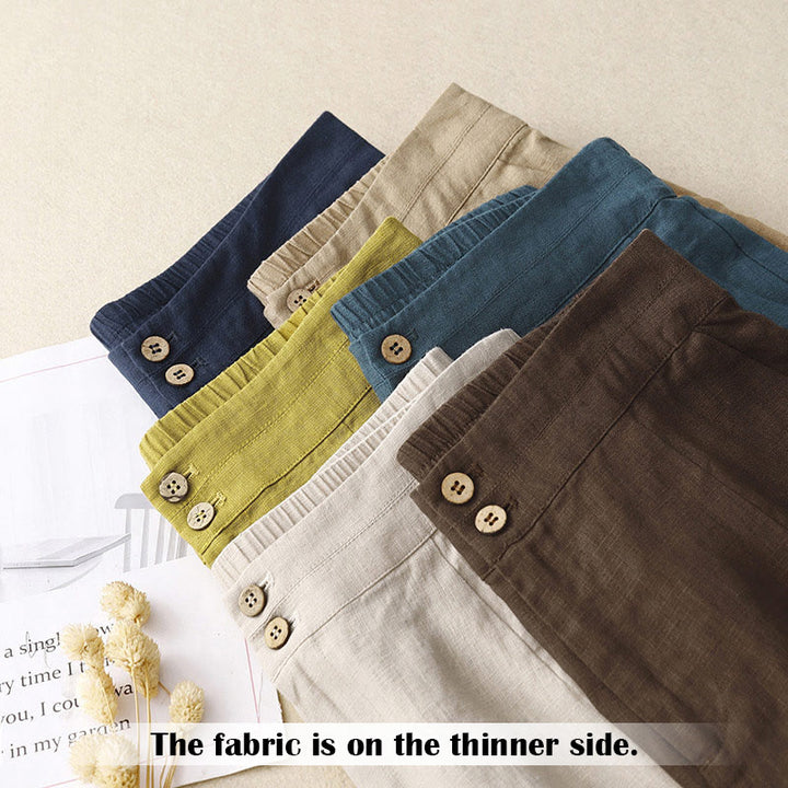 Buddha Stones夏 カジュアル シンプルデザイン リネン レディース ワイドレッグパンツ ジッパーポケット付き - image 67