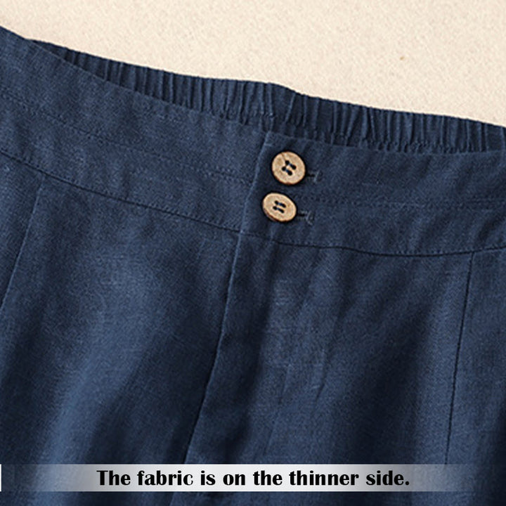 Buddha Stones夏 カジュアル シンプルデザイン リネン レディース ワイドレッグパンツ ジッパーポケット付き - image 56