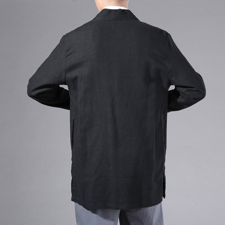 Buddha Stones無地 シンプルデザイン オープンフロント コットンリネン メンズ 長袖ジャケット 着物 - image 14