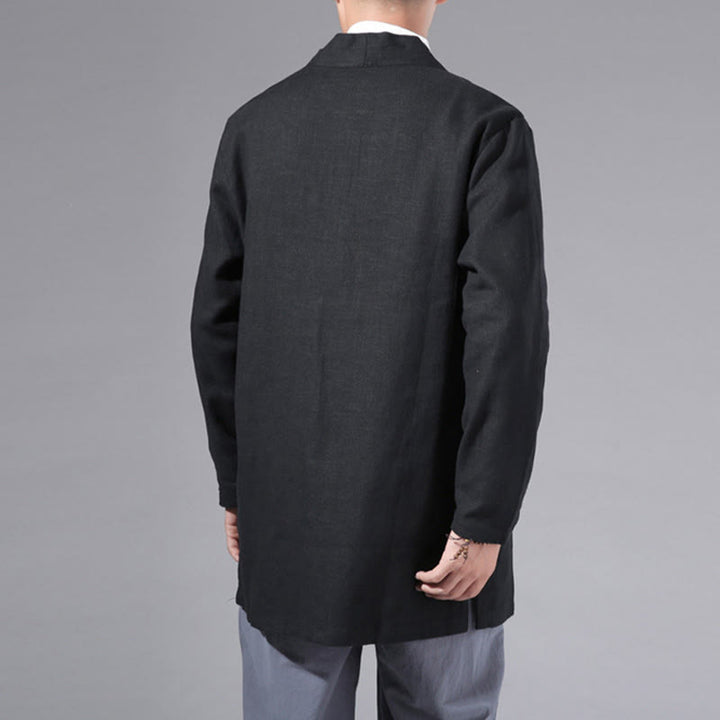 Buddha Stones無地 シンプルデザイン オープンフロント コットンリネン メンズ 長袖ジャケット 着物 - image 19