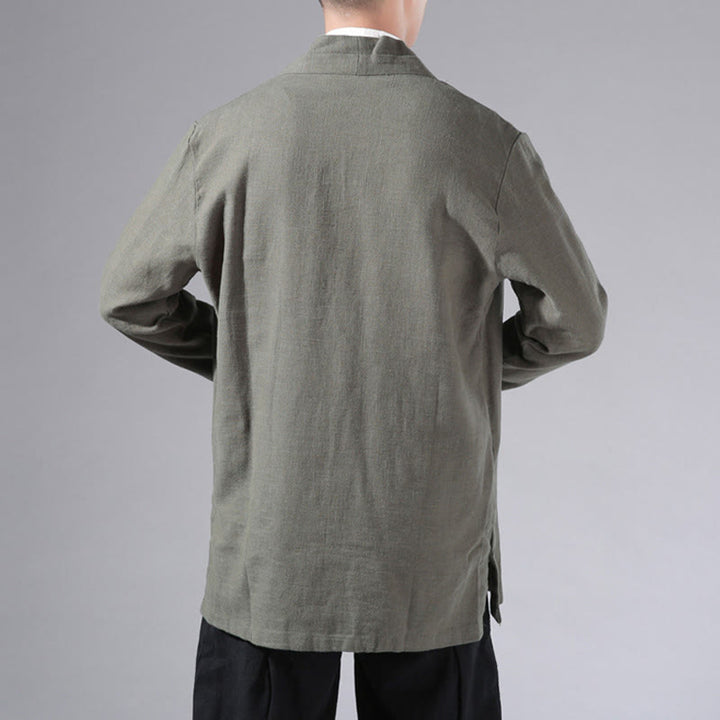 Buddha Stones無地 シンプルデザイン オープンフロント コットンリネン メンズ 長袖ジャケット 着物 - image 4