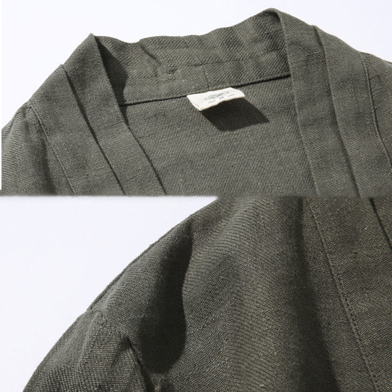 Buddha Stones無地 シンプルデザイン オープンフロント コットンリネン メンズ 長袖ジャケット 着物 - image 7