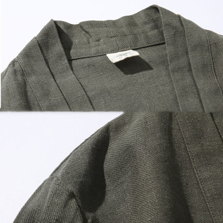 Buddha Stones無地 シンプルデザイン オープンフロント コットンリネン メンズ 長袖ジャケット 着物 - image 7