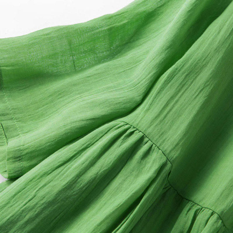 Buddha Stonesサマー Vネックデザイン ハーフスリーブ コットン ミディドレス - image 15