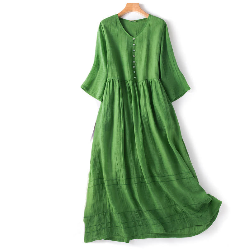 Buddha Stonesサマー Vネックデザイン ハーフスリーブ コットン ミディドレス - 緑 - US12、 UK/AU16、 EU44 (2XL) - image 0