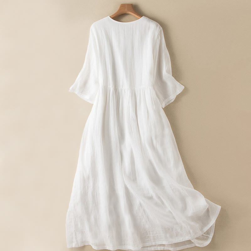 Buddha Stonesサマー Vネックデザイン ハーフスリーブ コットン ミディドレス - image 23