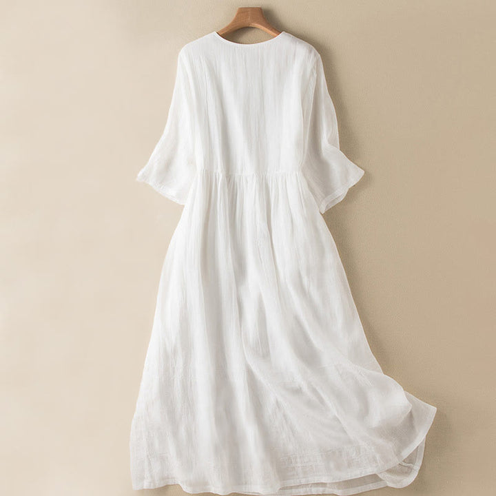 Buddha Stonesサマー Vネックデザイン ハーフスリーブ コットン ミディドレス - image 23