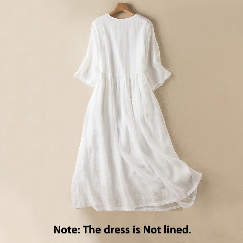 Buddha Stonesサマー Vネックデザイン ハーフスリーブ コットン ミディドレス - image 17