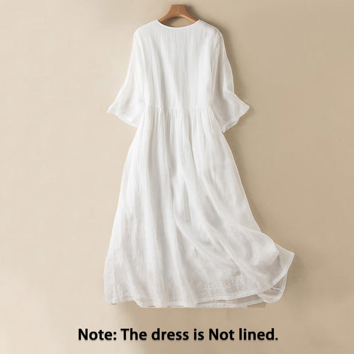 Buddha Stonesサマー Vネックデザイン ハーフスリーブ コットン ミディドレス - image 17