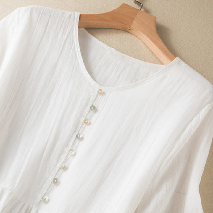 Buddha Stonesサマー Vネックデザイン ハーフスリーブ コットン ミディドレス - image 18