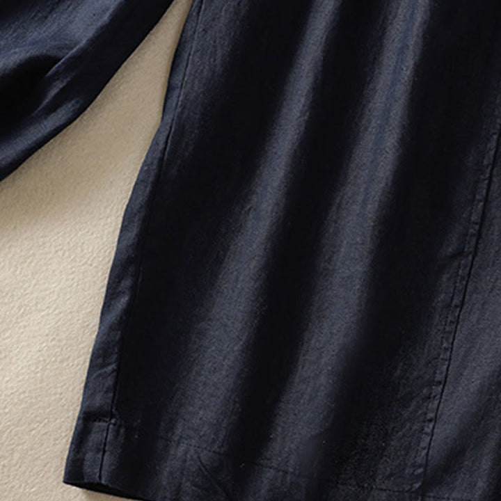 Buddha Stones通勤用 無地デザイン ドローストリング コットンリネン レディース ワイドレッグパンツ ポケット付き - image 18