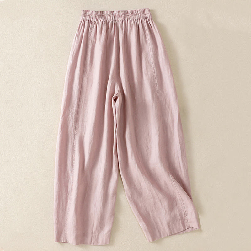 Buddha Stones通勤用 無地デザイン ドローストリング コットンリネン レディース ワイドレッグパンツ ポケット付き - image 20