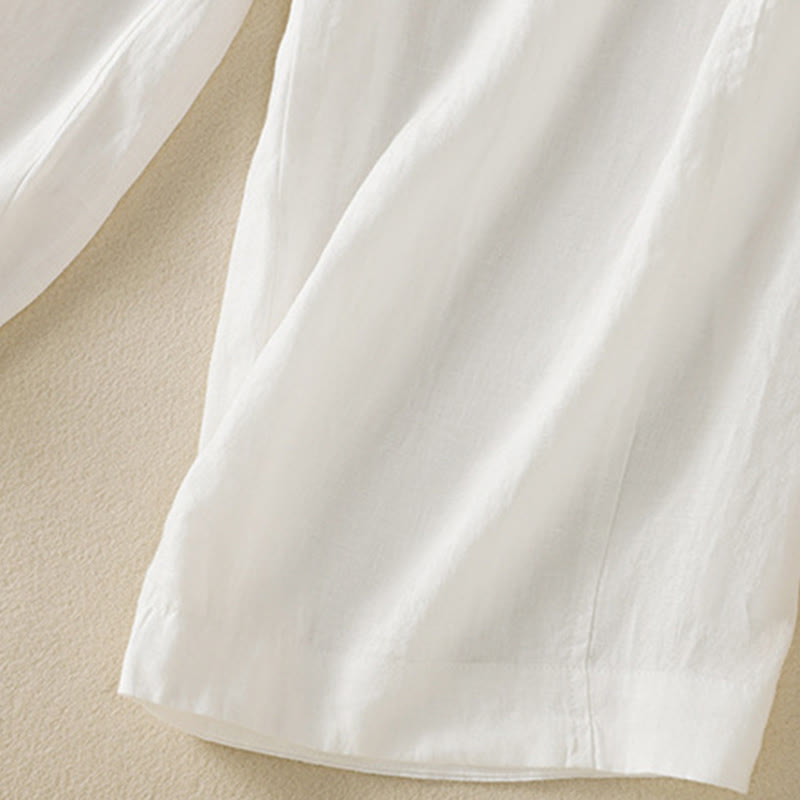 Buddha Stones通勤用 無地デザイン ドローストリング コットンリネン レディース ワイドレッグパンツ ポケット付き - image 33