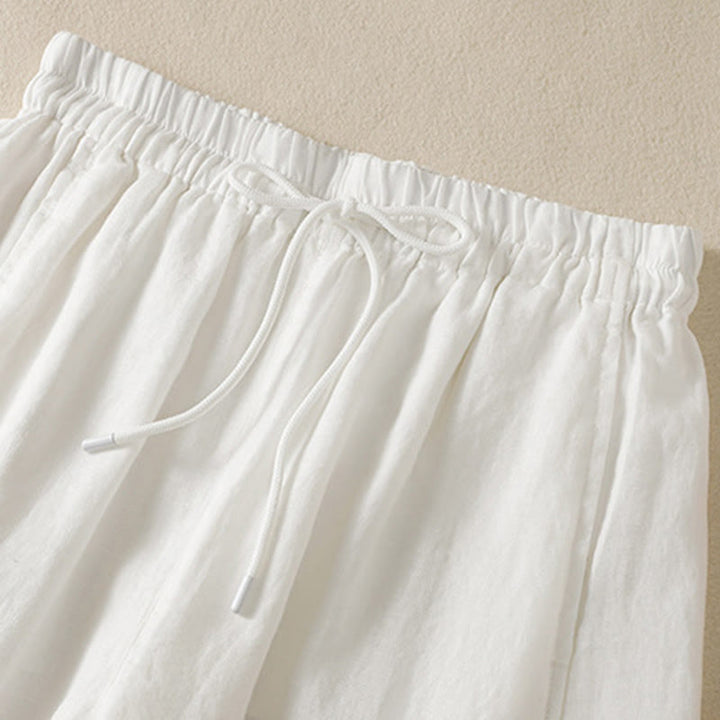 Buddha Stones通勤用 無地デザイン ドローストリング コットンリネン レディース ワイドレッグパンツ ポケット付き - image 30