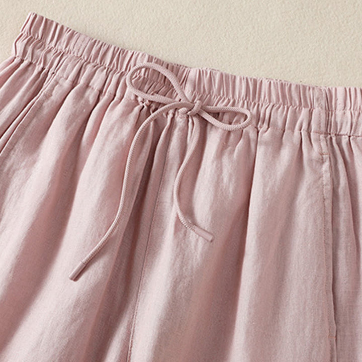 Buddha Stones通勤用 無地デザイン ドローストリング コットンリネン レディース ワイドレッグパンツ ポケット付き - image 21