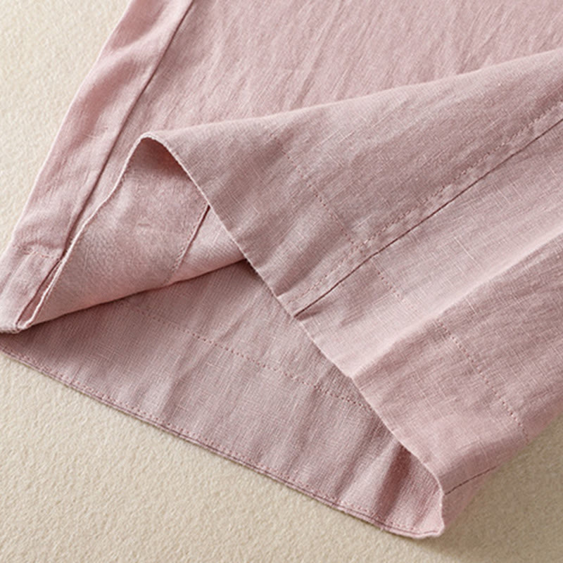 Buddha Stones通勤用 無地デザイン ドローストリング コットンリネン レディース ワイドレッグパンツ ポケット付き - image 27