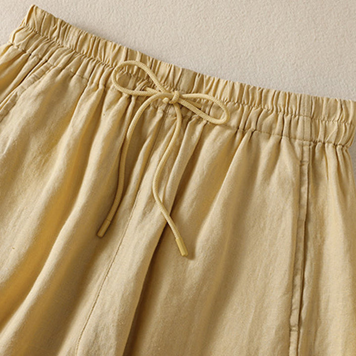 Buddha Stones通勤用 無地デザイン ドローストリング コットンリネン レディース ワイドレッグパンツ ポケット付き - image 9