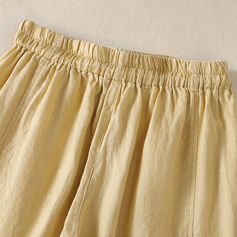 Buddha Stones通勤用 無地デザイン ドローストリング コットンリネン レディース ワイドレッグパンツ ポケット付き - image 11