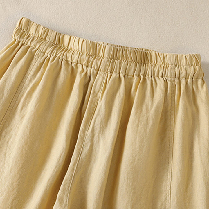 Buddha Stones通勤用 無地デザイン ドローストリング コットンリネン レディース ワイドレッグパンツ ポケット付き - image 11