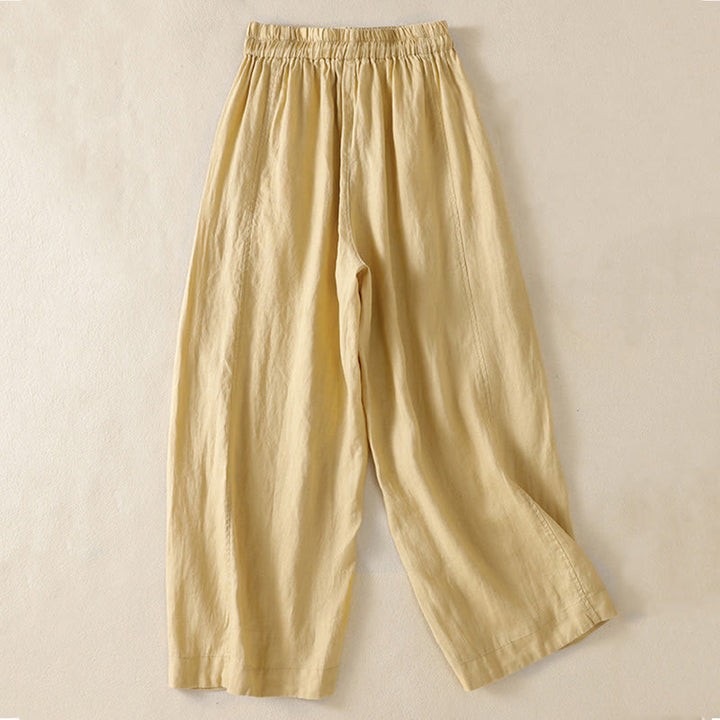 Buddha Stones通勤用 無地デザイン ドローストリング コットンリネン レディース ワイドレッグパンツ ポケット付き - image 8