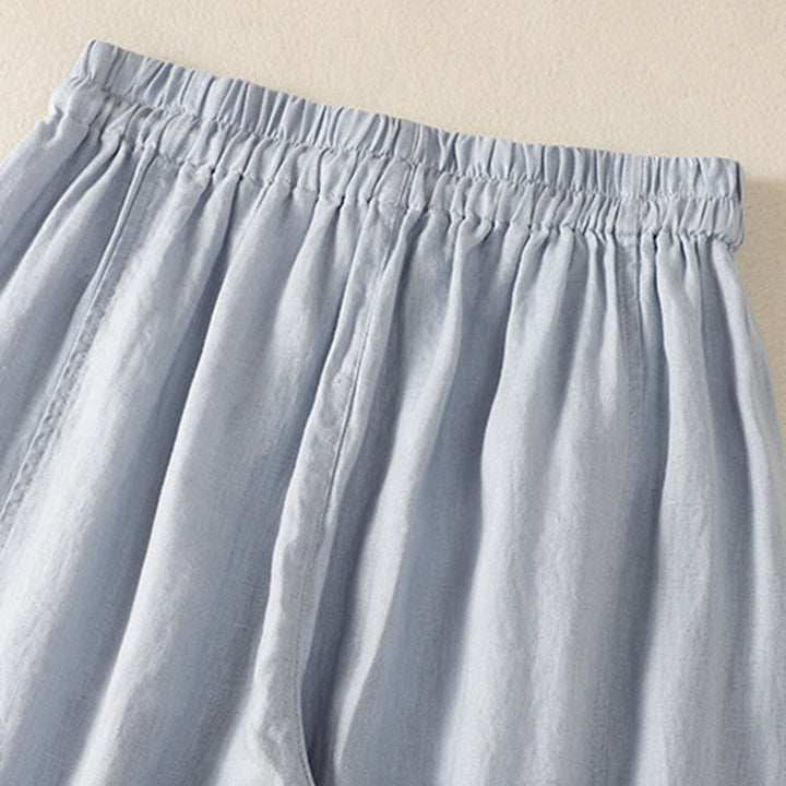 Buddha Stones通勤用 無地デザイン ドローストリング コットンリネン レディース ワイドレッグパンツ ポケット付き - image 4