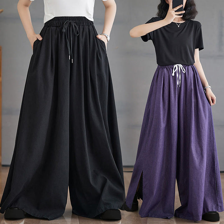 Buddha Stonesレトロ レッグオープニング スリットデザイン コットン レディース ワイドレッグパンツ ポケット付き - image 24