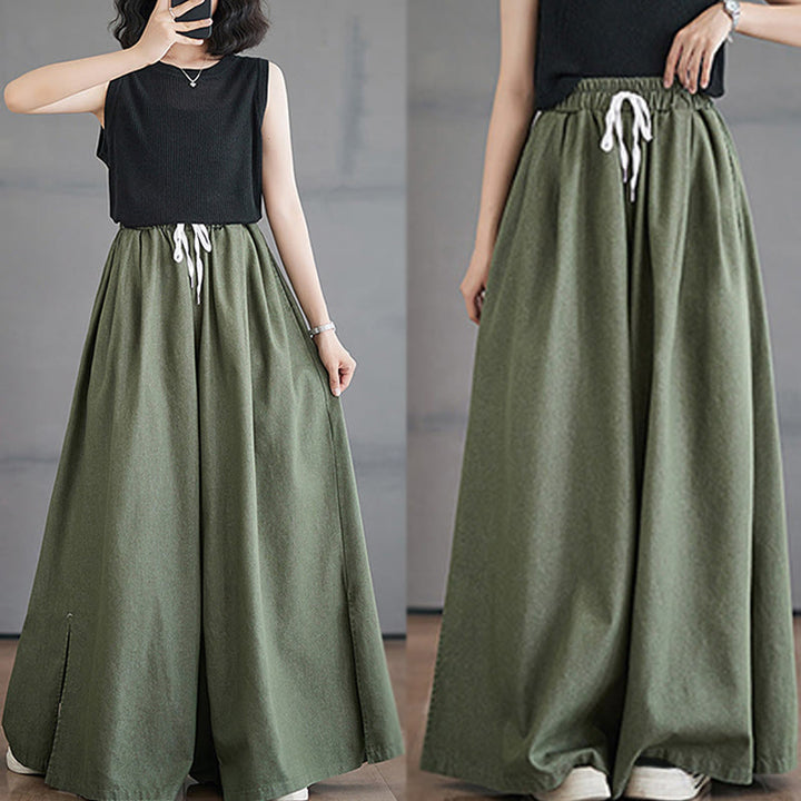 Buddha Stonesレトロ レッグオープニング スリットデザイン コットン レディース ワイドレッグパンツ ポケット付き - image 9