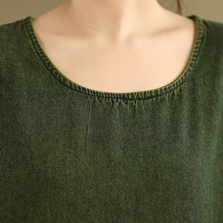 Buddha Stones DarkOliveGreen パッチワーク 長袖デザイン コットン レディース マキシドレス ポケット付き - image 7