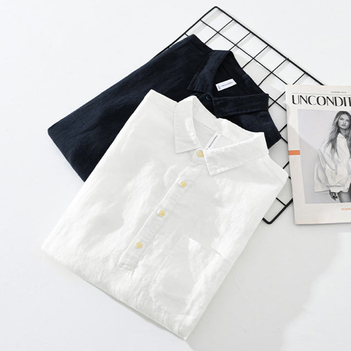 Buddha Stones無地 ゆったり 長袖 ハーフボタン シャツ リネン メンズ 服 - image 16