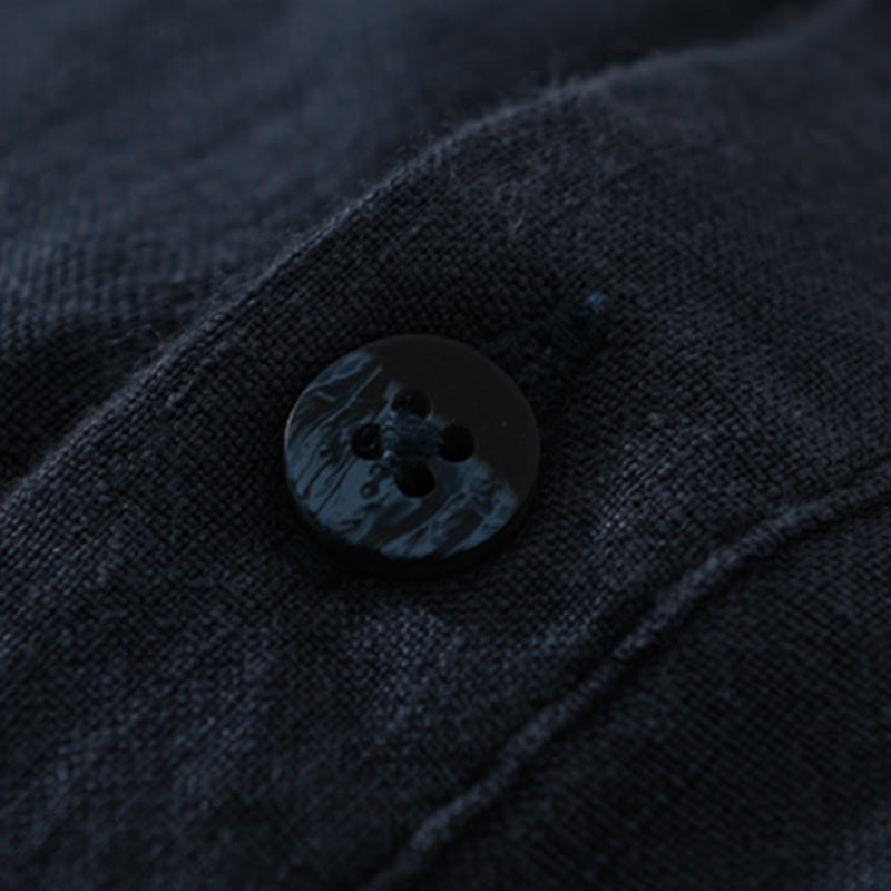 Buddha Stones無地 ゆったり 長袖 ハーフボタン シャツ リネン メンズ 服 - image 13