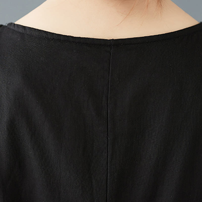 Buddha Stonesスプリング ダブルレイヤーデザイン コットン ロングスリーブ レディース ミディドレス - image 9