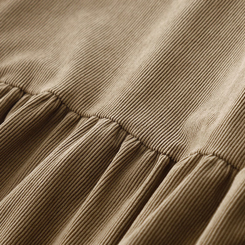 Buddha Stonesタンカラー コーデュロイ パフ ロングスリーブ ミディドレス - image 5